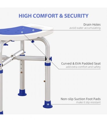 HOMCOM Adjustable Shower Stool with Foot Pads for Elderly Disabled Purple