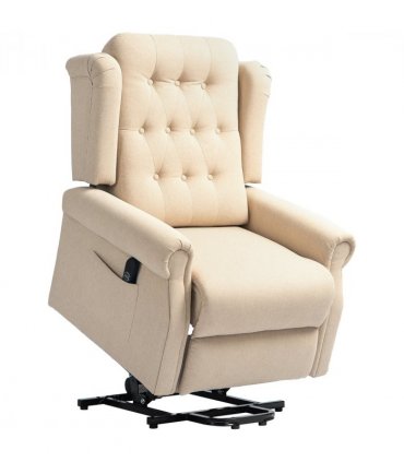 HOMCOM Power Lift Recliner Armchair with Wingback, Button Tufted, Beige