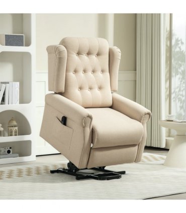 HOMCOM Power Lift Recliner Armchair with Wingback, Button Tufted, Beige