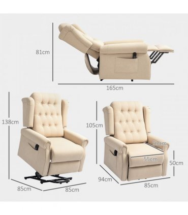 HOMCOM Power Lift Recliner Armchair with Wingback, Button Tufted, Beige