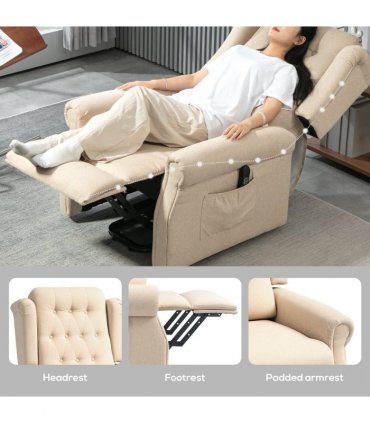 HOMCOM Power Lift Recliner Armchair with Wingback, Button Tufted, Beige
