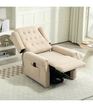 HOMCOM Power Lift Recliner Armchair with Wingback, Button Tufted, Beige