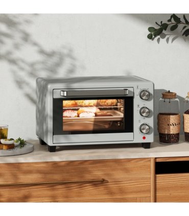 HOMCOM Mini Oven 21L Electric Grill w/ Adjustable Temp 1400W, Silver Tone