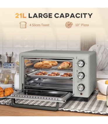 HOMCOM Mini Oven 21L Electric Grill w/ Adjustable Temp 1400W, Silver Tone