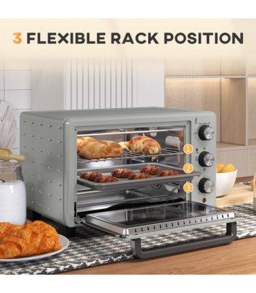 HOMCOM Mini Oven 21L Electric Grill w/ Adjustable Temp 1400W, Silver Tone