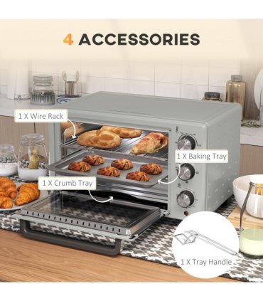 HOMCOM Mini Oven 21L Electric Grill w/ Adjustable Temp 1400W, Silver Tone