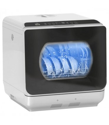 HOMCOM Worktop Dishwasher w/ 4 Place Settings 6 Programs, Silver Tone