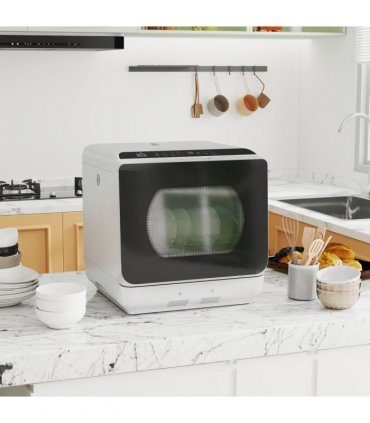 HOMCOM Worktop Dishwasher w/ 4 Place Settings 6 Programs, Silver Tone