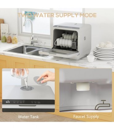 HOMCOM Worktop Dishwasher w/ 4 Place Settings 6 Programs, Silver Tone