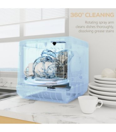 HOMCOM Worktop Dishwasher w/ 4 Place Settings 6 Programs, Silver Tone
