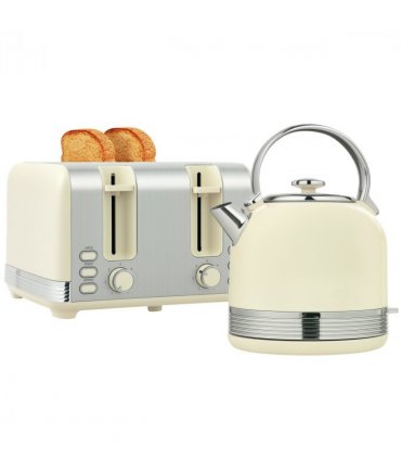 HOMCOM 1.7L 3000W Fast Boil Electric Kettle and 4 Slice Toaster Set, Cream