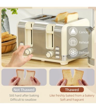 HOMCOM 1.7L 3000W Fast Boil Electric Kettle and 4 Slice Toaster Set, Cream