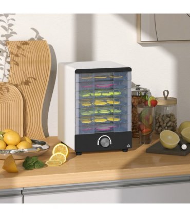HOMCOM Food Dehydrator with 7 Stainless Steel Tray, for Fruit, Meat, White