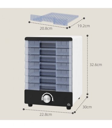 HOMCOM Food Dehydrator with 7 Stainless Steel Tray, for Fruit, Meat, White