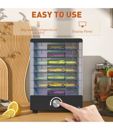 HOMCOM Food Dehydrator with 7 Stainless Steel Tray, for Fruit, Meat, White