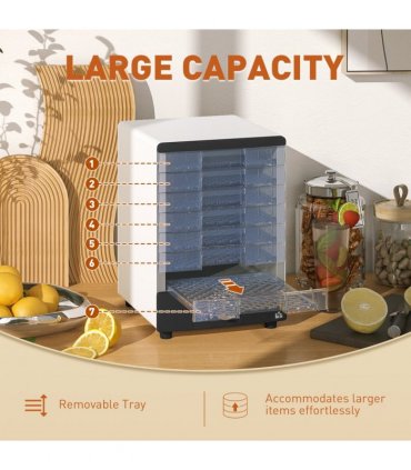 HOMCOM Food Dehydrator with 7 Stainless Steel Tray, for Fruit, Meat, White