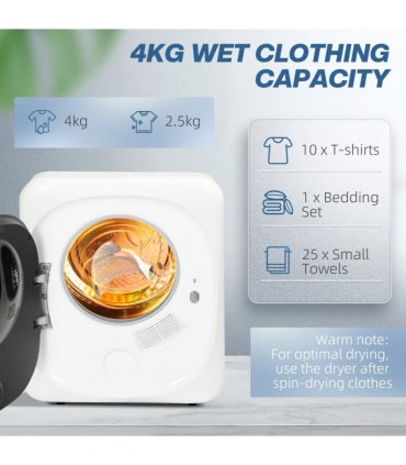HOMCOM 4kg 800W Vented Tumble Dryer with Deodorize, Smart Mode