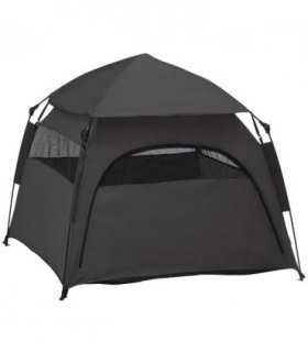 PawHut Foldable Dog Cat Tent with Waterproof Oxford Cloth, Carry Bag, Grey