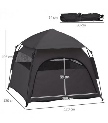 PawHut Foldable Dog Cat Tent with Waterproof Oxford Cloth, Carry Bag, Grey