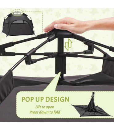 PawHut Foldable Dog Cat Tent with Waterproof Oxford Cloth, Carry Bag, Grey