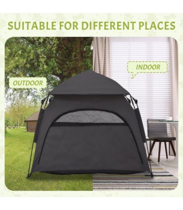 PawHut Foldable Dog Cat Tent with Waterproof Oxford Cloth, Carry Bag, Grey