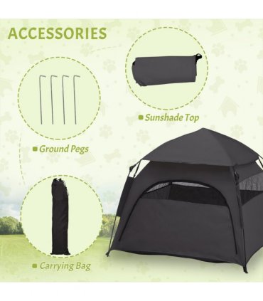 PawHut Foldable Dog Cat Tent with Waterproof Oxford Cloth, Carry Bag, Grey