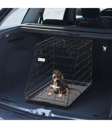 Pawhut Trapeze Collapsible Dog Pet Travel Box Cage Removable Tray 93Lx58Wx65H cm