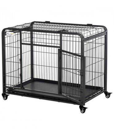 PawHut 69.5x94cm Metal Dog Cage Kennel w/ Locking Door & Wheels Medium Pets