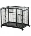 PawHut 69.5x94cm Metal Dog Cage Kennel w/ Locking Door & Wheels Medium Pets