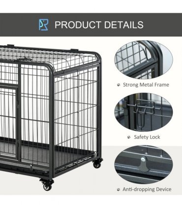 PawHut 69.5x94cm Metal Dog Cage Kennel w/ Locking Door & Wheels Medium Pets