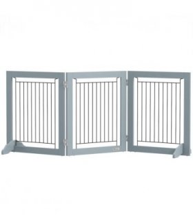 PawHut Foldable Wooden Pet Gate w/ 3 Panels 2 Support Feet for Small Dogs