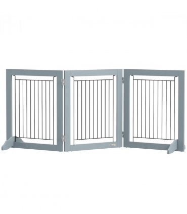 PawHut Foldable Wooden Pet Gate w/ 3 Panels 2 Support Feet for Small Dogs