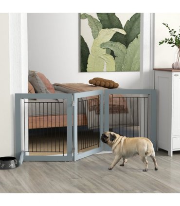 PawHut Foldable Wooden Pet Gate w/ 3 Panels 2 Support Feet for Small Dogs