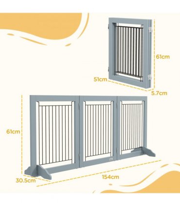PawHut Foldable Wooden Pet Gate w/ 3 Panels 2 Support Feet for Small Dogs