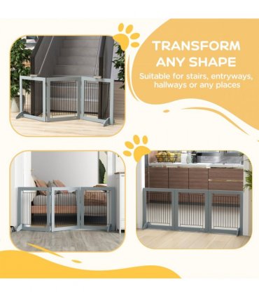PawHut Foldable Wooden Pet Gate w/ 3 Panels 2 Support Feet for Small Dogs