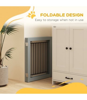 PawHut Foldable Wooden Pet Gate w/ 3 Panels 2 Support Feet for Small Dogs