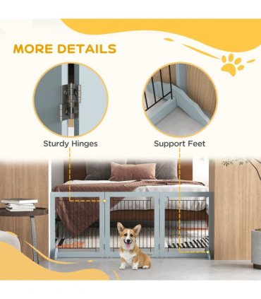 PawHut Foldable Wooden Pet Gate w/ 3 Panels 2 Support Feet for Small Dogs