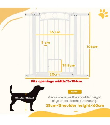 PawHut Stair Gate with Cat Door, Adjustable Width, 76-104cm and 106cm Tall