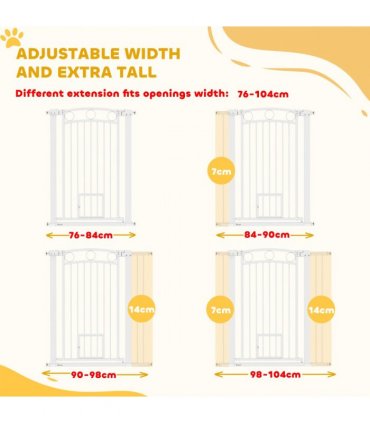 PawHut Stair Gate with Cat Door, Adjustable Width, 76-104cm and 106cm Tall