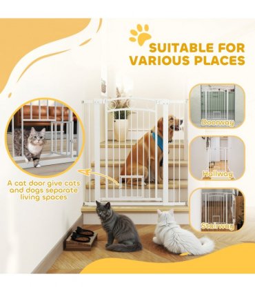 PawHut Stair Gate with Cat Door, Adjustable Width, 76-104cm and 106cm Tall