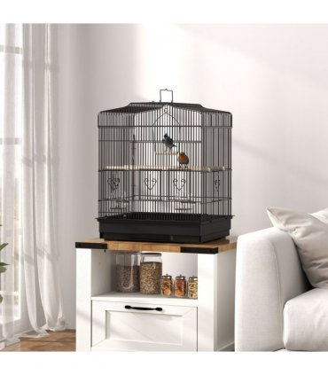 PawHut 59cm Large Bird Cage with Stand, Perches, Food Bowls, Swing, Black