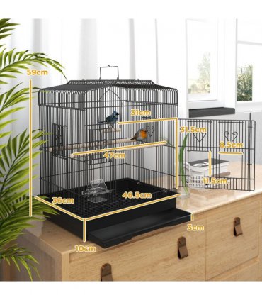 PawHut 59cm Large Bird Cage with Stand, Perches, Food Bowls, Swing, Black