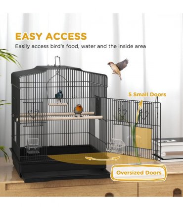 PawHut 59cm Large Bird Cage with Stand, Perches, Food Bowls, Swing, Black