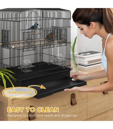 PawHut 59cm Large Bird Cage with Stand, Perches, Food Bowls, Swing, Black