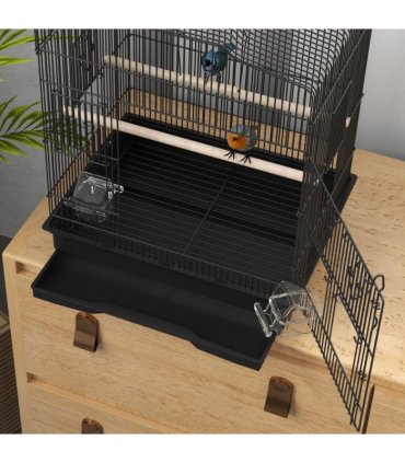 PawHut 59cm Large Bird Cage with Stand, Perches, Food Bowls, Swing, Black