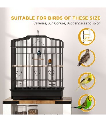 PawHut 59cm Large Bird Cage with Stand, Perches, Food Bowls, Swing, Black