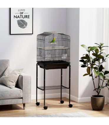 PawHut Bird Cage for Budgie Finch Canary Parakeet W/ Stand Tray Black
