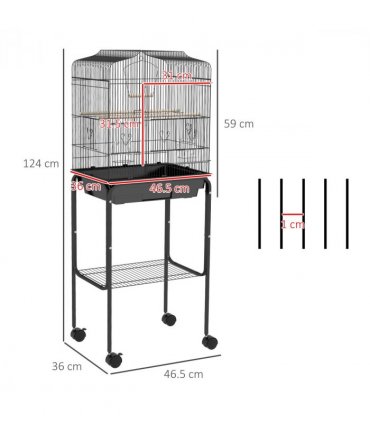 PawHut Bird Cage for Budgie Finch Canary Parakeet W/ Stand Tray Black