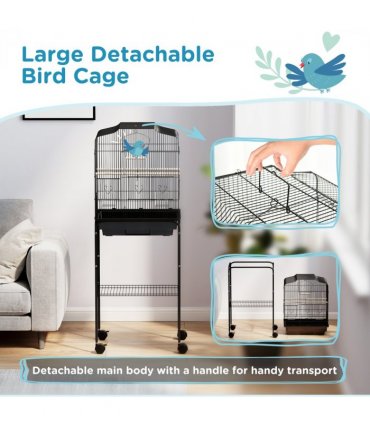 PawHut Bird Cage for Budgie Finch Canary Parakeet W/ Stand Tray Black
