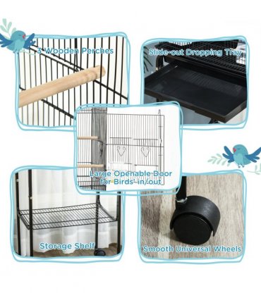 PawHut Bird Cage for Budgie Finch Canary Parakeet W/ Stand Tray Black